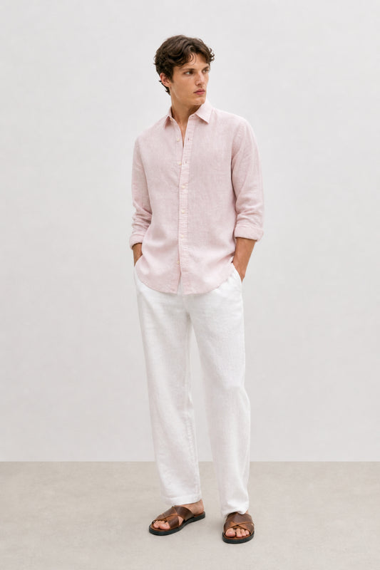 100% Pure Linen Light Pink Shirt