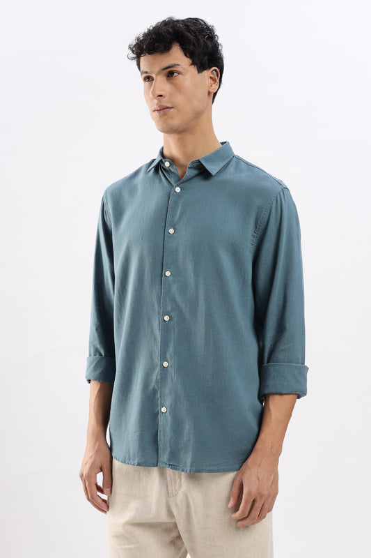 Regular fit Blue Linen Blend Shirt