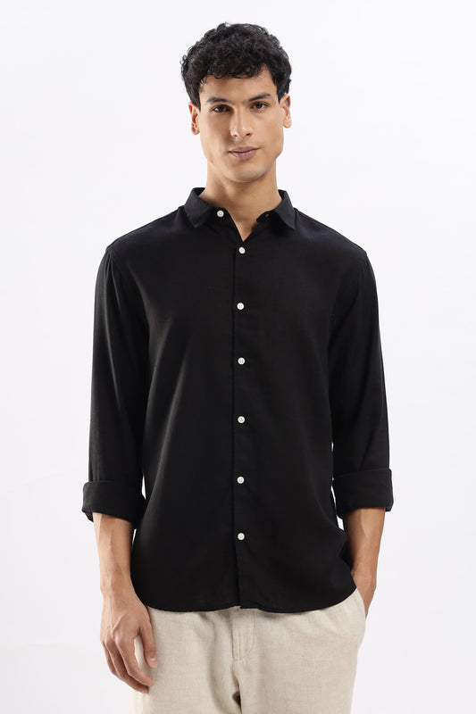 Regular fit Black Linen Blend Shirt
