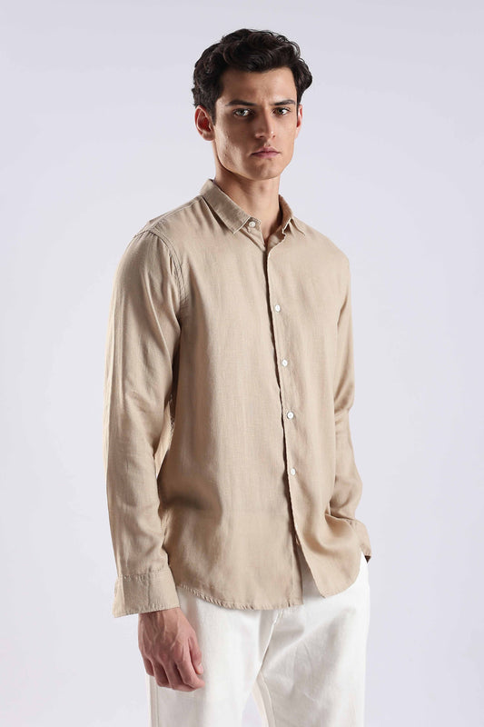 Regular fit Cream Linen Blend Shirt