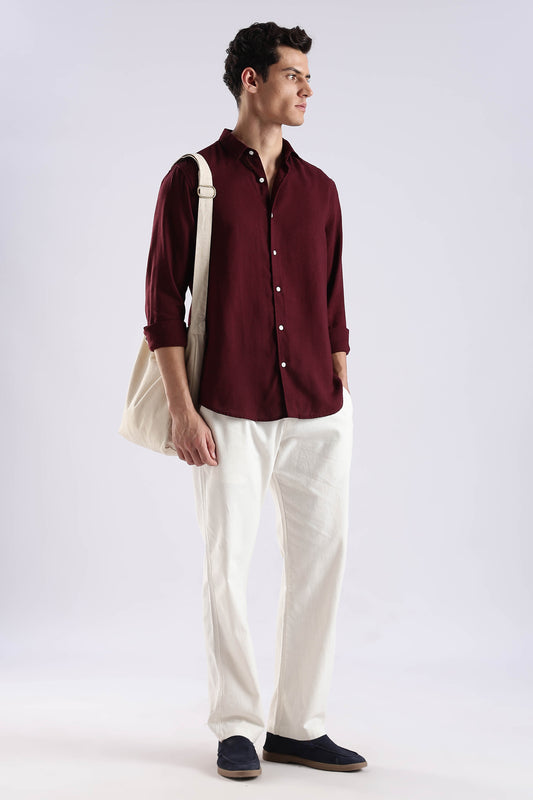 Regular fit Burgundy Linen Blend Shirt