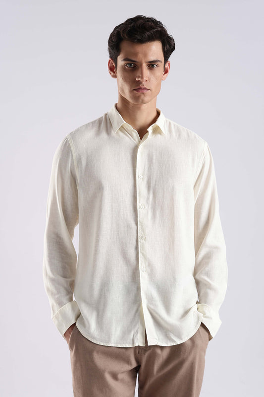 Regular fit Off-White Linen Blend Shirt