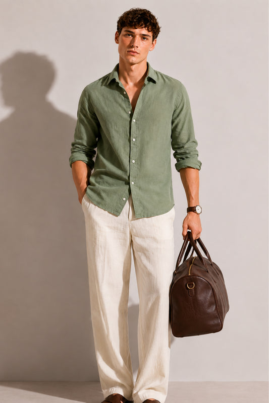 Frozen Green Linen Blend Shirt