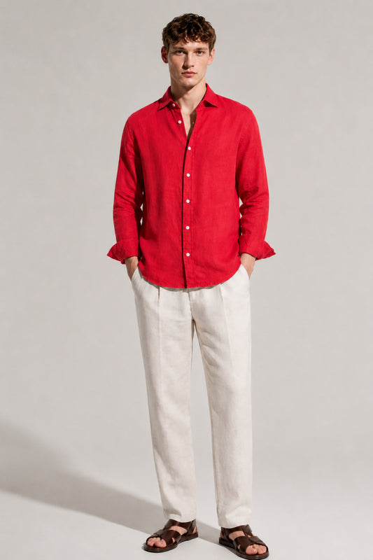 100% Pure Linen Red Shirt