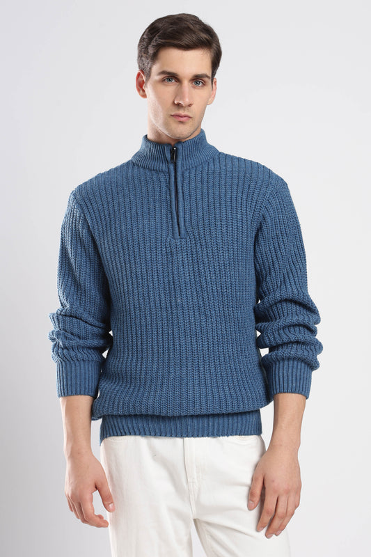 Dusty Blue Quarter Zip Knitwear