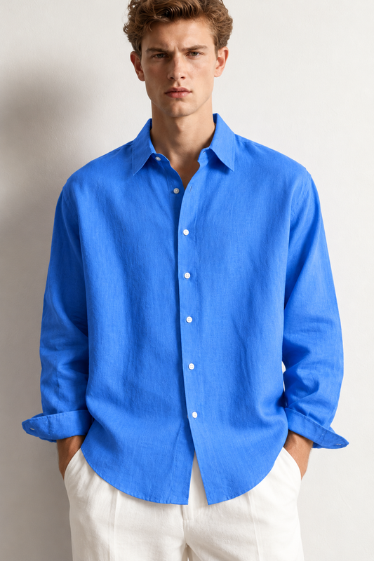 100% Pure Linen Ocean Blue Shirt