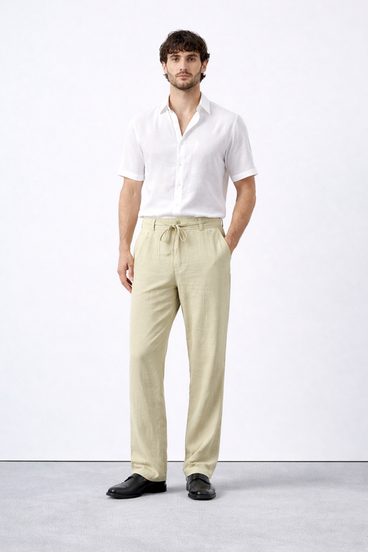 Light Olive Relaxed Fit Linen Pants