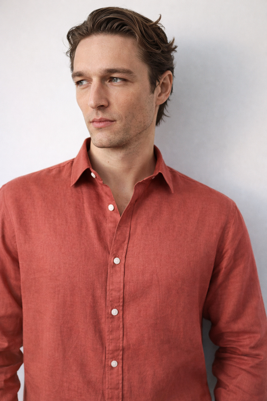 Clay Red Linen Blend Shirt