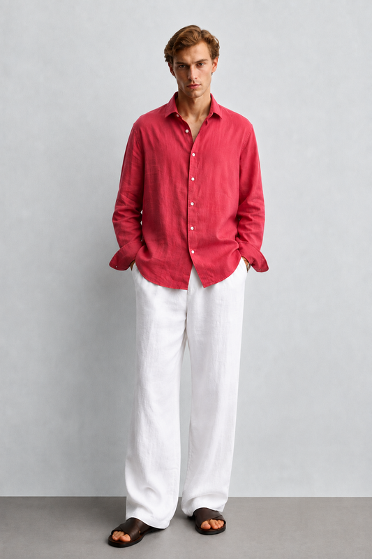 Coral Linen Blend Shirt