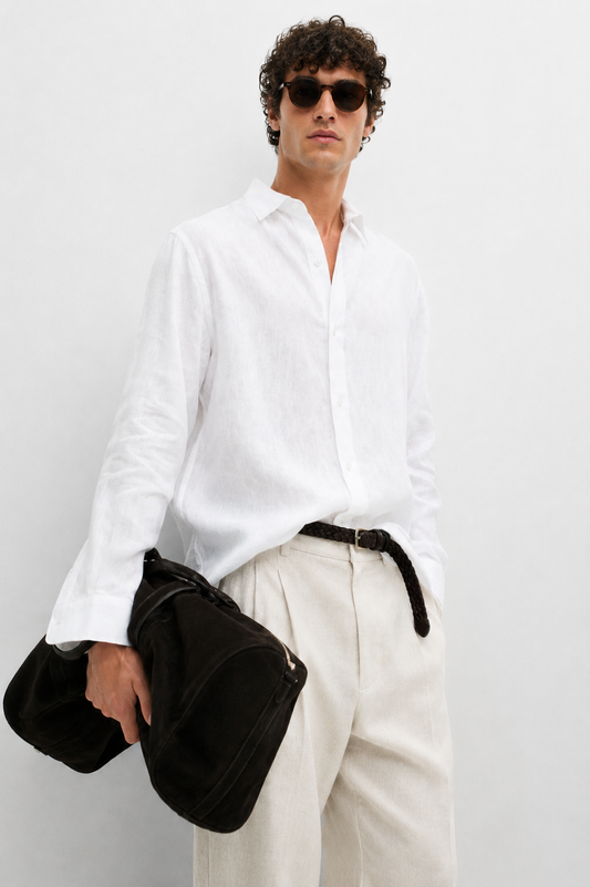 100% Linen White Relaxed Fit Shirt