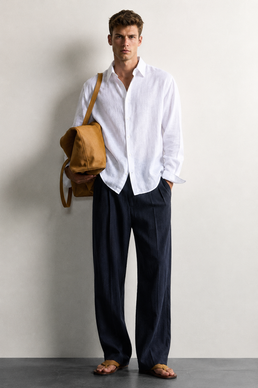 White Linen Blend Shirt