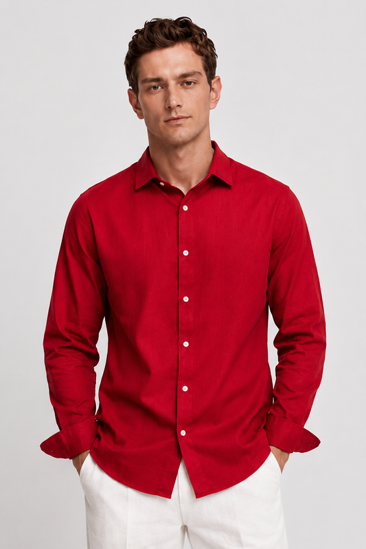 Crimson Red Linen Blend Shirt