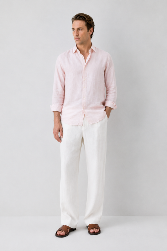 Light Pink Linen Blend Shirt