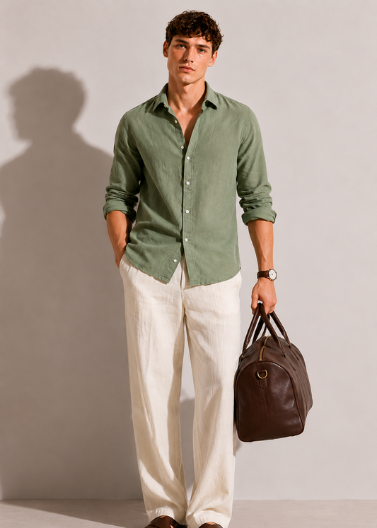 Frozen Green Linen Blend Shirt