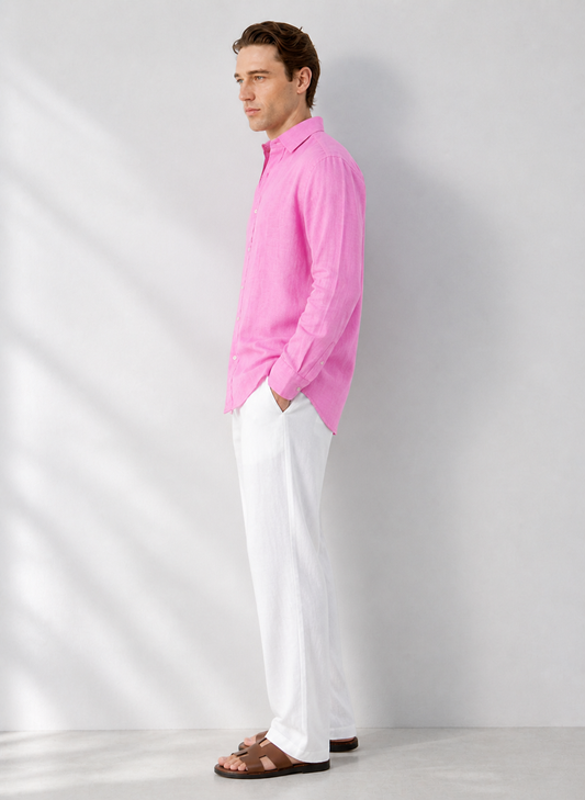 100% Pure Linen Pink Shirt