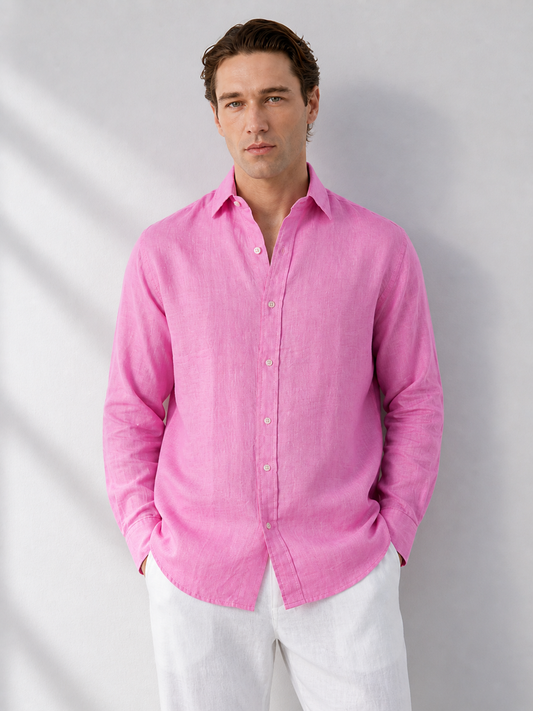100% Pure Linen Pink Shirt