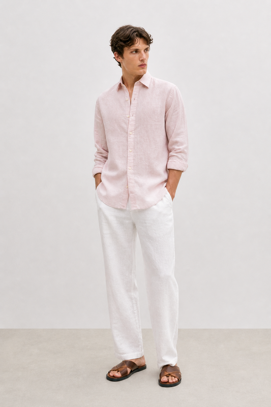 100% Pure Linen Light Pink Shirt