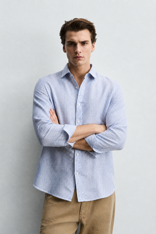 100% Pure Linen Blue Stripe Shirt
