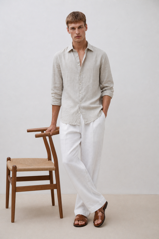 100% Pure Linen Greige Shirt