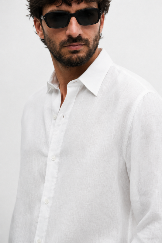 100% Linen White Relaxed Fit Shirt