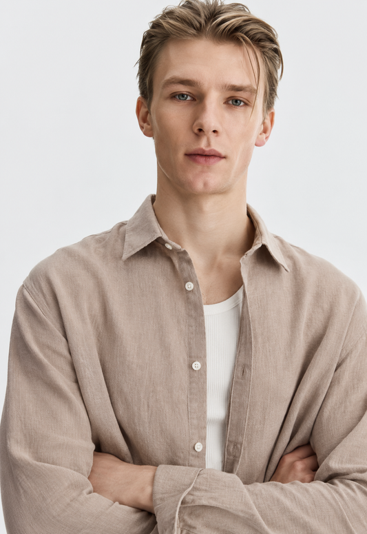 100% Pure Linen Camel Shirt