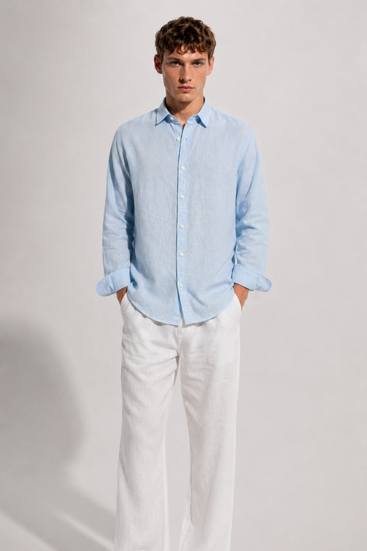 Blue Linen Blend Shirt