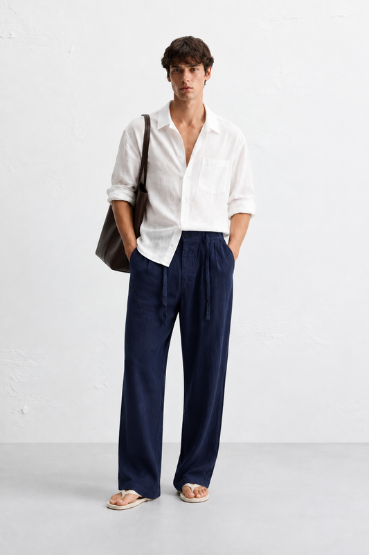 Relaxed fit Linen Pants Navy Blue