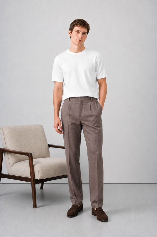 Light Brick Brown Pleated Trousers