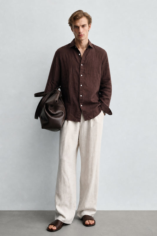 Coffee brown Linen Blend Shirt