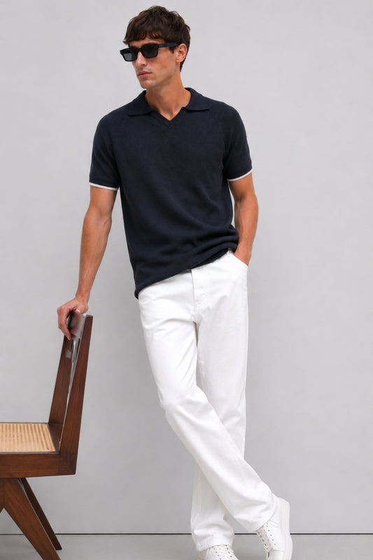 Black Rib Knit Polo