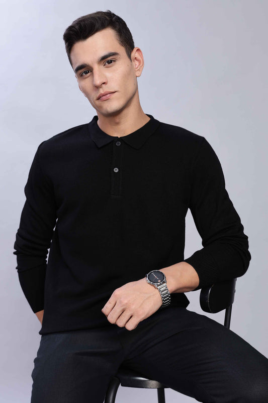 Black Micro-structured knitted polo