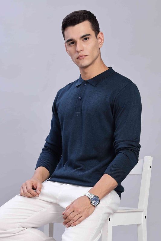 Denim Micro-structured knitted polo