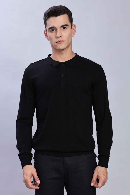 Black Micro-structured knitted polo