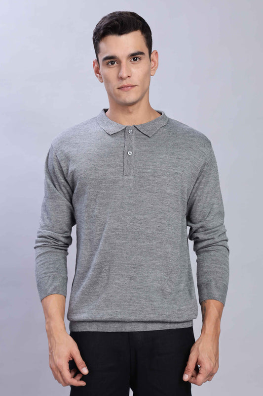 Mid Grey Micro-structured knitted polo