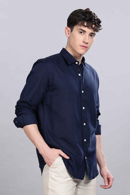 Navy Blue Linen Blend Shirt
