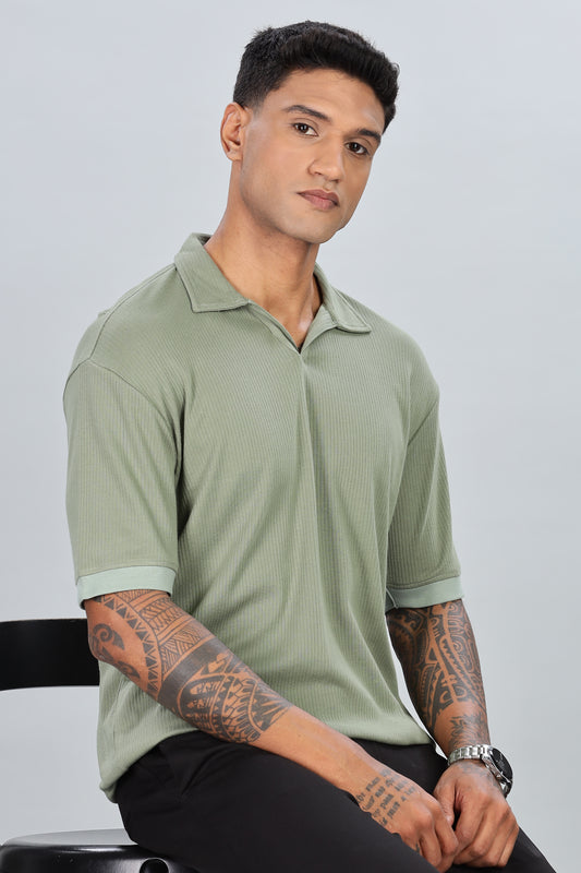 Light Green Rib Knit Polo