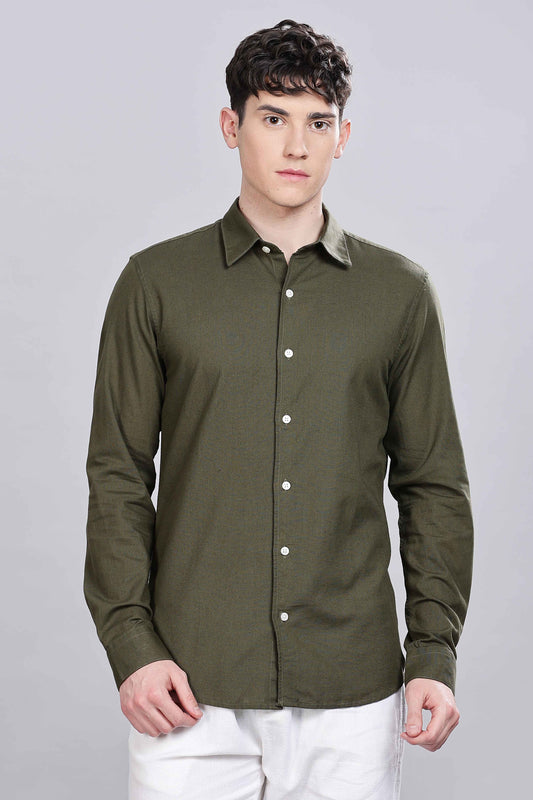 Olive Green Linen Blend Shirt