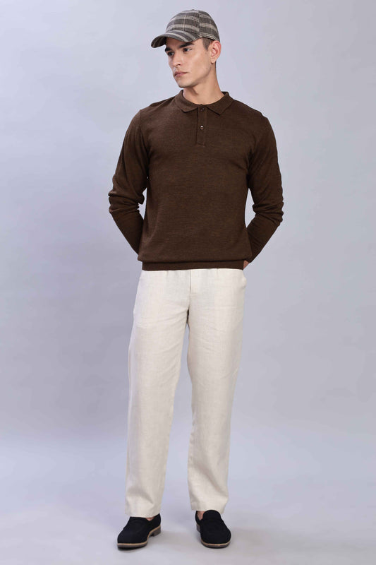 Brown Micro-structured knitted polo