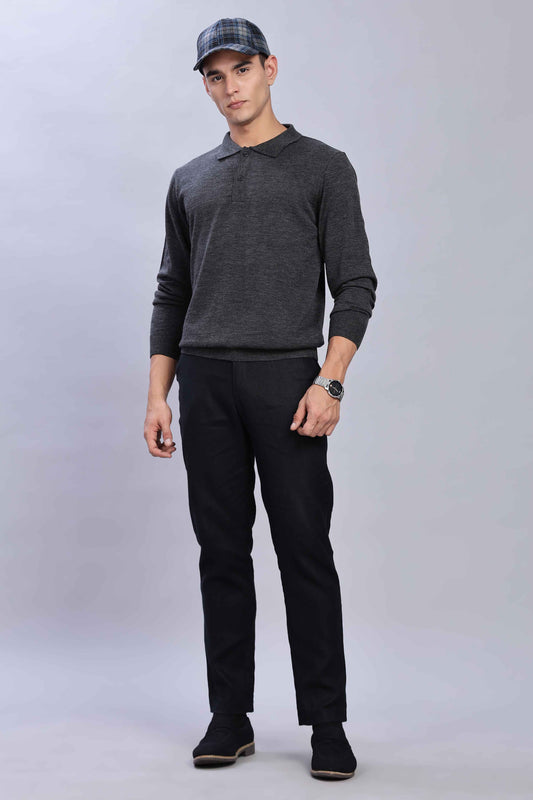 Dark Grey Micro-structured knitted polo