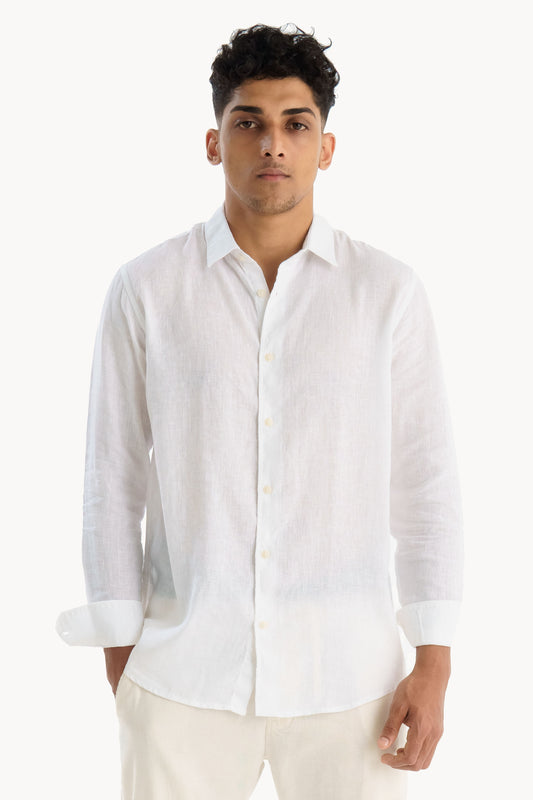 White Regular Fit Linen Shirt