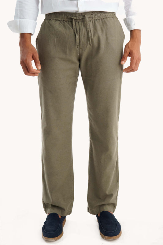 Olive Regular Fit Linen Pants