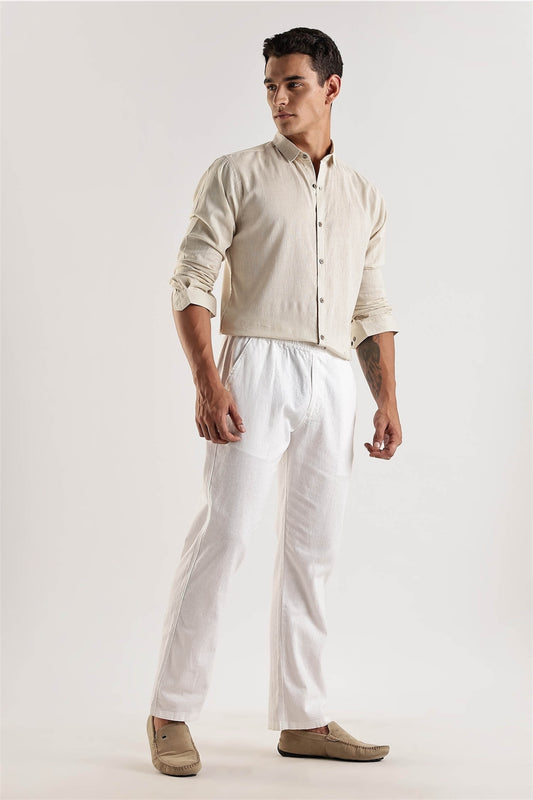 White Regular Fit Linen Pants