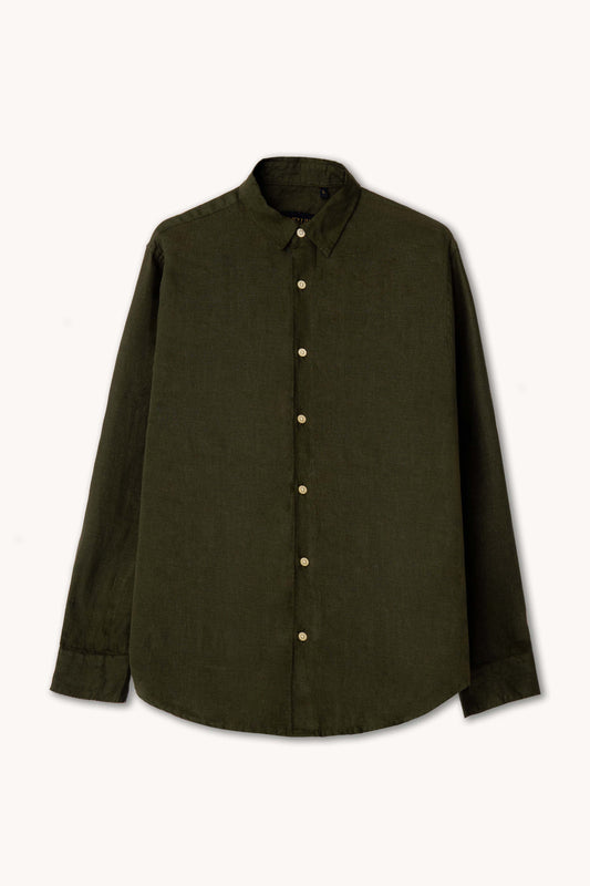 100% Linen Olive Regular Fit Shirt