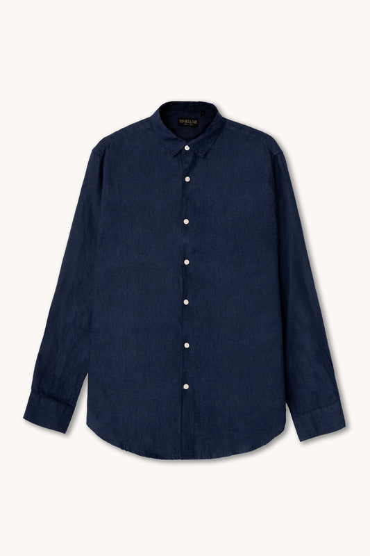 100% Linen Navy Blue Regular Fit Shirt