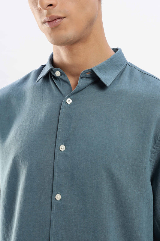 Regular fit Blue Linen Blend Shirt