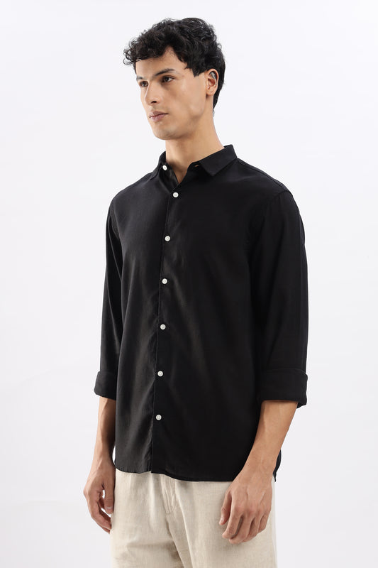 Regular fit Black Linen Blend Shirt