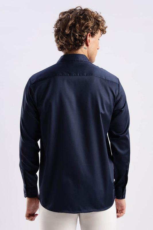Navy Blue Cotton Dress Shirt
