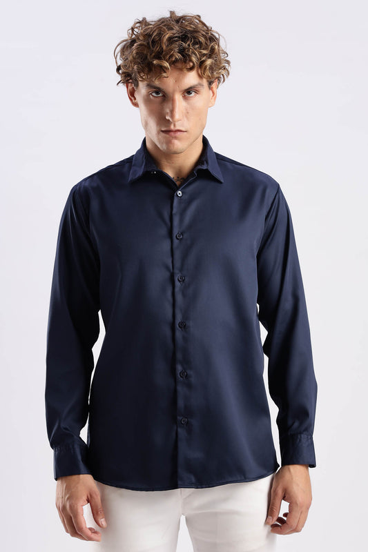 Navy Blue Cotton Dress Shirt