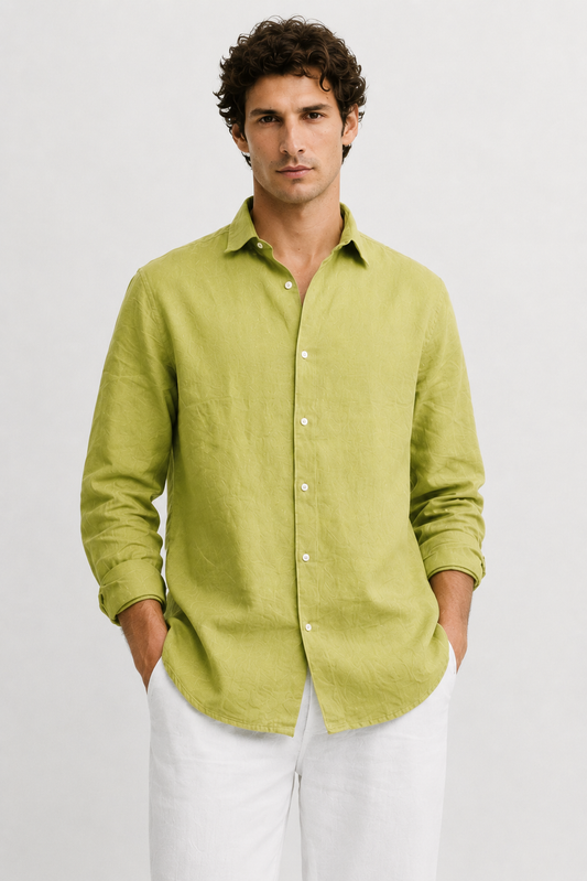 Lemon Yellow Linen Blend Shirt