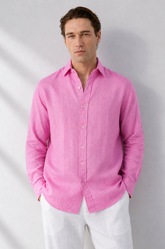 100% Pure Linen Pink Shirt